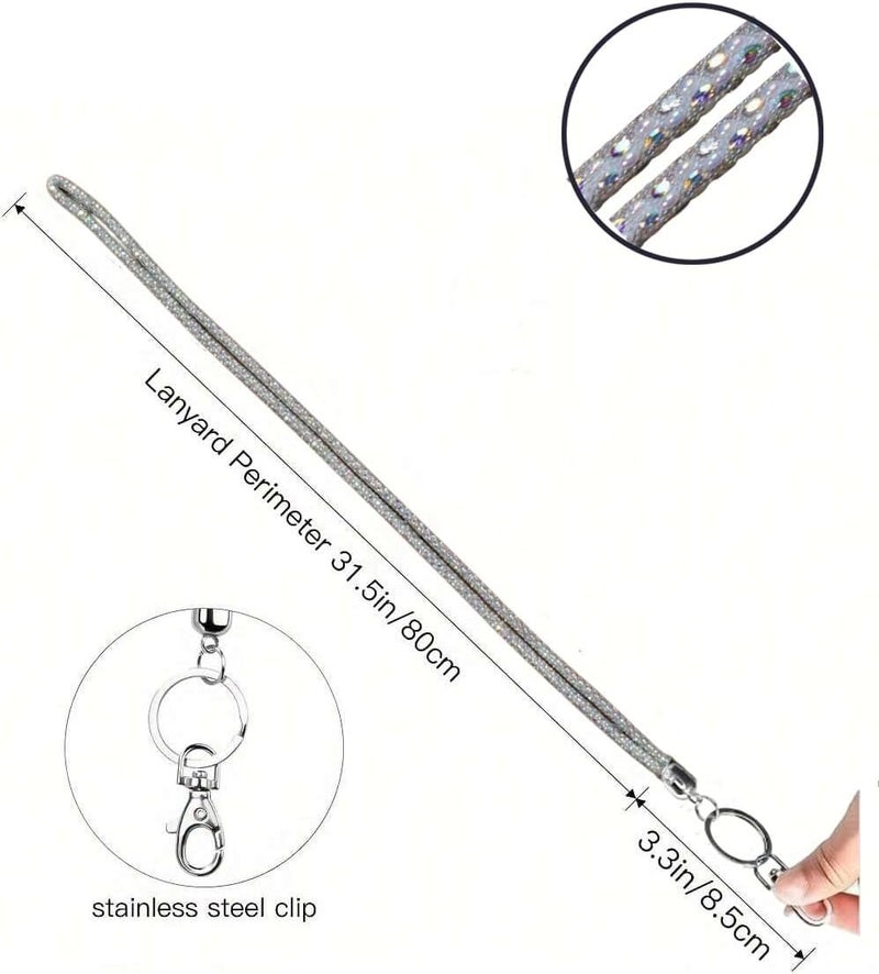 Global_Shopper Fashion 34.8'' Sparkle All Round Crystal Neck Lanyard,Bling Work Name Card Holder For Women(AB White,1PC) - Image 3